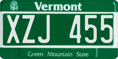 VT license plate XZJ455