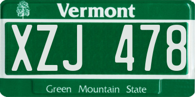 VT license plate XZJ478