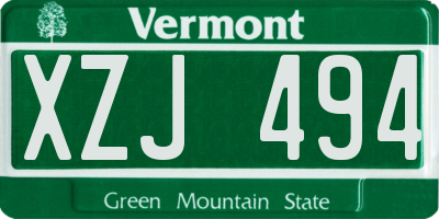 VT license plate XZJ494
