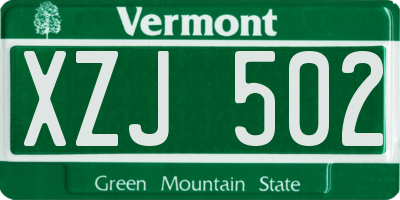 VT license plate XZJ502