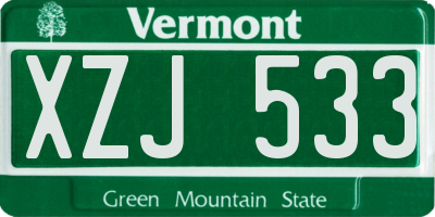 VT license plate XZJ533