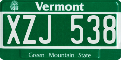 VT license plate XZJ538