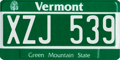 VT license plate XZJ539