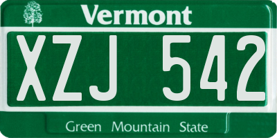 VT license plate XZJ542