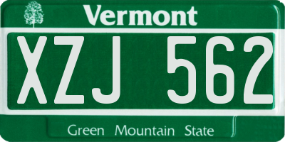 VT license plate XZJ562