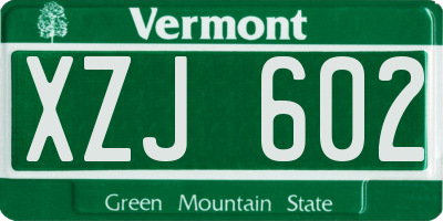 VT license plate XZJ602