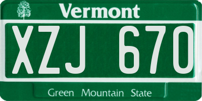 VT license plate XZJ670