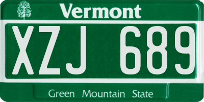 VT license plate XZJ689
