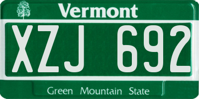 VT license plate XZJ692