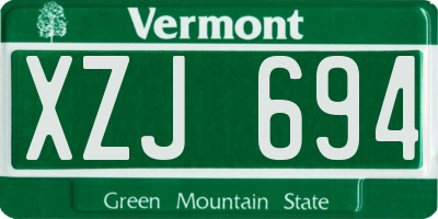 VT license plate XZJ694