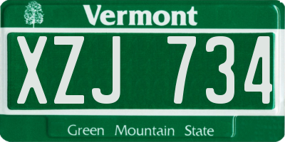VT license plate XZJ734