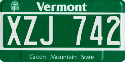 VT license plate XZJ742