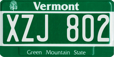 VT license plate XZJ802