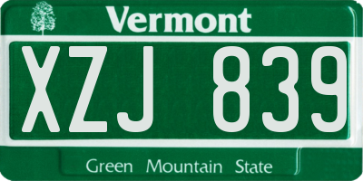 VT license plate XZJ839