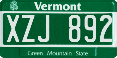 VT license plate XZJ892