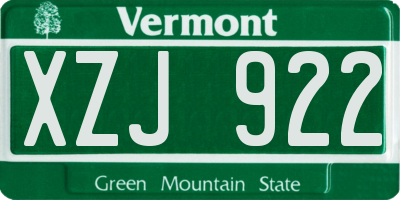VT license plate XZJ922