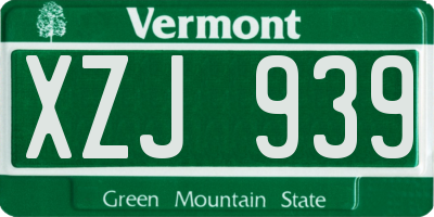 VT license plate XZJ939