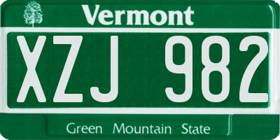 VT license plate XZJ982