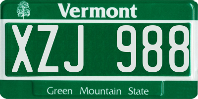 VT license plate XZJ988