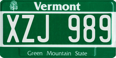 VT license plate XZJ989