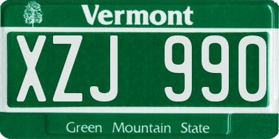 VT license plate XZJ990