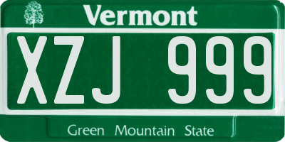 VT license plate XZJ999