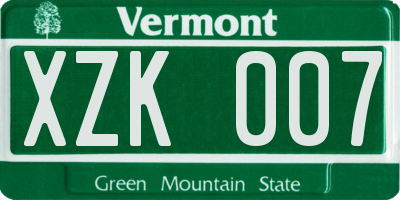 VT license plate XZK007