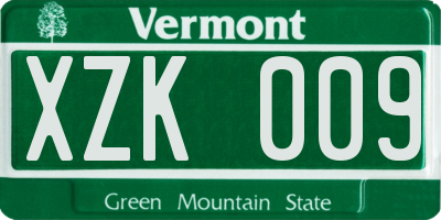 VT license plate XZK009