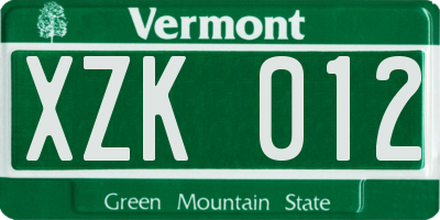 VT license plate XZK012