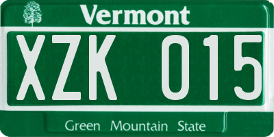 VT license plate XZK015