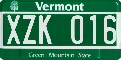 VT license plate XZK016