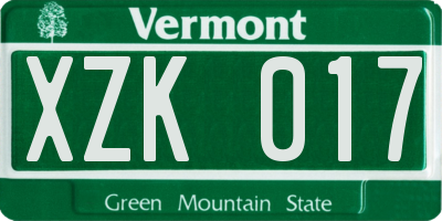 VT license plate XZK017
