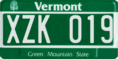 VT license plate XZK019