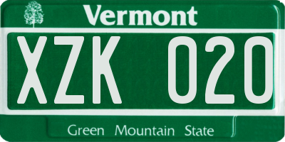 VT license plate XZK020