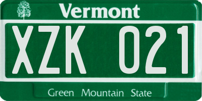 VT license plate XZK021