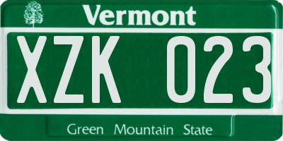 VT license plate XZK023