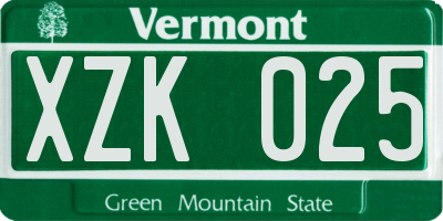 VT license plate XZK025