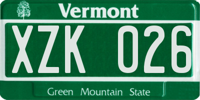 VT license plate XZK026