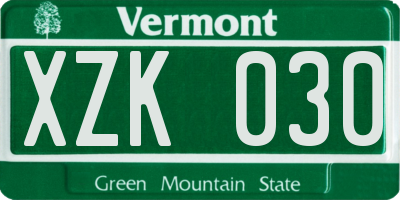 VT license plate XZK030