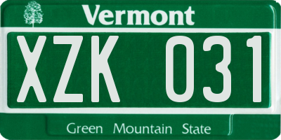 VT license plate XZK031
