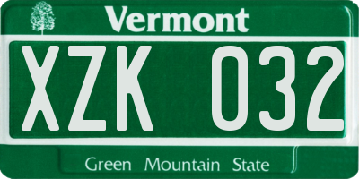 VT license plate XZK032