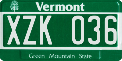 VT license plate XZK036