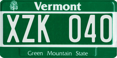 VT license plate XZK040