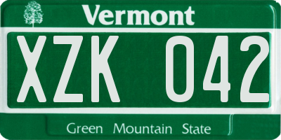 VT license plate XZK042