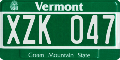 VT license plate XZK047