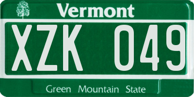 VT license plate XZK049