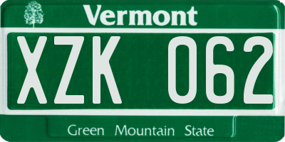 VT license plate XZK062