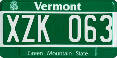 VT license plate XZK063