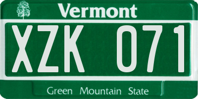 VT license plate XZK071