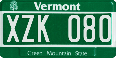 VT license plate XZK080